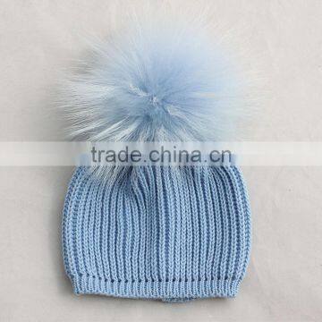 Myfur Customized Baby Knitted Hat With Genuine Dyed Raccoon Fur Pom Poms