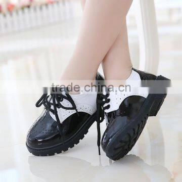 Juqian Custom Best Quality Lace up Leather Black Girl School Shoes 2016 photo-2