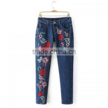 High Waist Women Jeans Embroidered Floral Narrow Bottom Various Types of Trousers photo-3