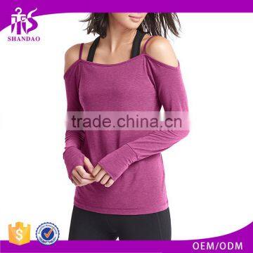 Guangzhou Shandao Wholesale Long Sleeve Off Shoulder Back Unique Design organic yoga clothing