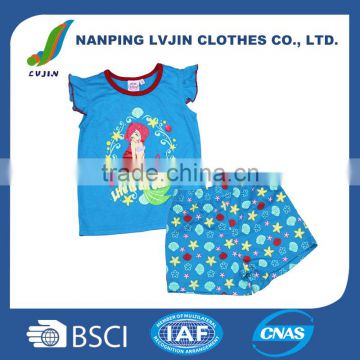 2016 OEM children clothes sets kids Pajamas cartoon blue t-shirt+shorts 2pcs baby girl suit cotton kids girls clothes