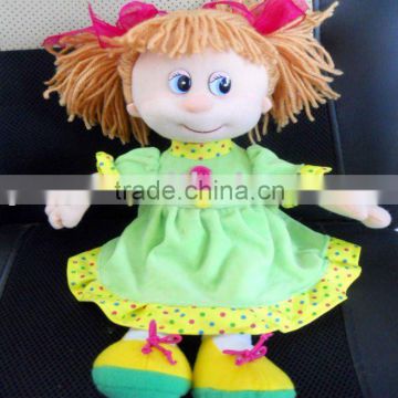 doll factory supply cute realistic girl baby plush doll wearing green dress