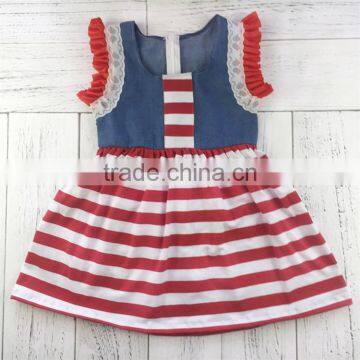 Hot sale red stripe july 4th baby girls dresses