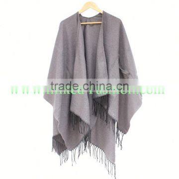 Latest Design Ladies Scarf/shawl Pashmina Natural Rex Rabbit Fur Poncho With Big Fox Collar Trim photo-2