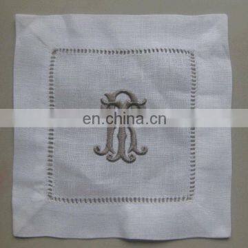 100% pure linen cocktail napkins with taupe monogramming