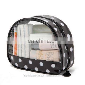 Promotional Cheap Black Fashion Dots Pattern Travel PVC Cosmetic Bag