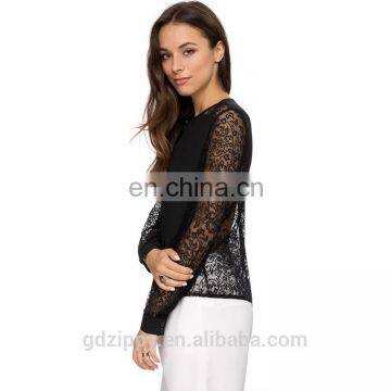 Long Sleeves Black Lace Fashion Blouses 2015 photo-3