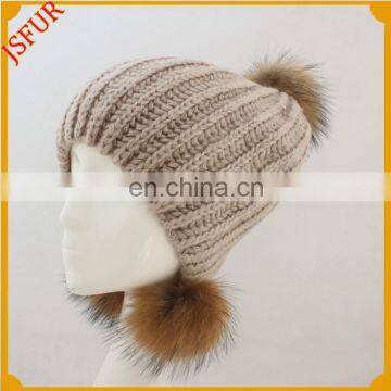 Best Choose Acrylic Custom Beanie With 3 Fur Pompom Hat