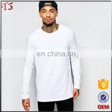 China supplier oem service custom long sleeve longline t shirt white t shirts for men