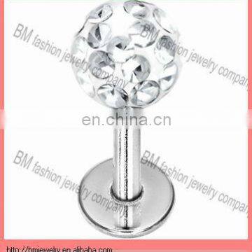Beautiful epoxy crystal ball clear lip ring body piercing jewelry