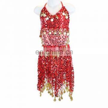 8 Colors Girls Kids Belly Dance Costume Sparkly Circle Sequin Coins Top & Skirt photo-3