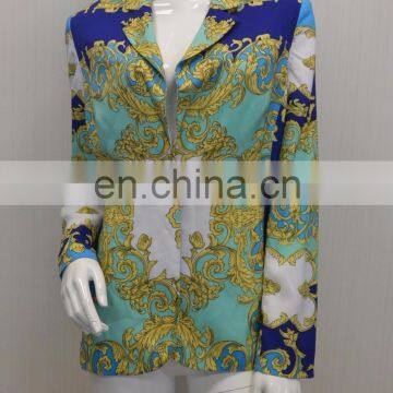 Ladies's Fashion Design Polyester Twist Yarn Printed Slim Casual Wear Jackets