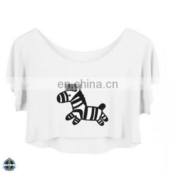 T-WT506 Woman Polyester Spandex Screen Print Short Design T Shirts Crop Top