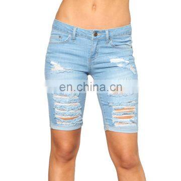 DiZNEW Custom Blue Denim Ripped Hole Women Jeans Denim Shorts