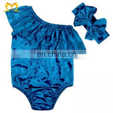 Chic Girl Crushed Velvet One Shoulder Romper Baby Boutique Wholesale Polish Baby Clothes Romper