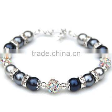 new fashion cheap jewelry glass imitation pearl shamballa bracelet for kids