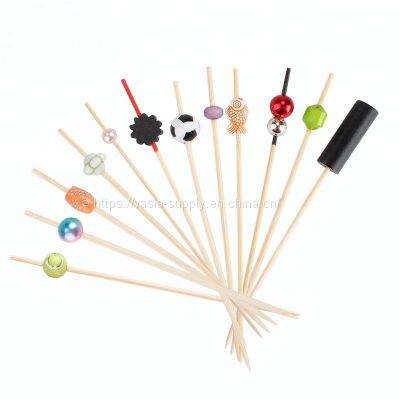 Custom Disposable Colorful Bead Bamboo Cocktail Pick Skewer for Camping, Party, Wedding photo-2