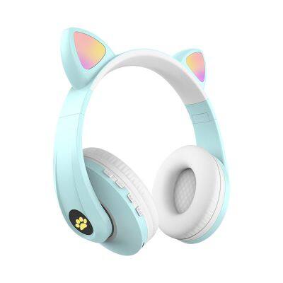 Headset Bluetooth compatible headset wireless LED girl stereo foldable sports headset microphone headset cute cat ears