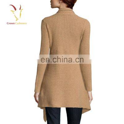 Ladies Waterfall Rib Knitted Cashmere Cardigan Sweater photo-2