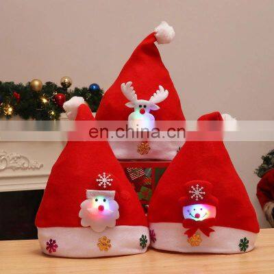 Merry Christmas Hat Light Up LED New Year Navidad Cap Snowman ElK Santa Claus Hats For Kids Children Adult Xmas Gift Decoration