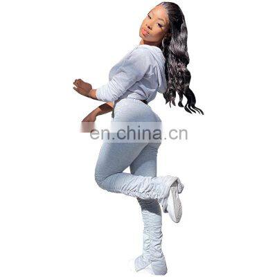 Wholesale Custom Women's Suits Western Style Solid Color Sweater Folds Pocket Jacket With Hat Sports Pants Suit Hooded photo-4