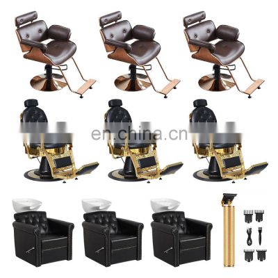 Barbershop supplies hairdressing salon furniture equipment set styling clipper shampoo units vintage golden barber chair