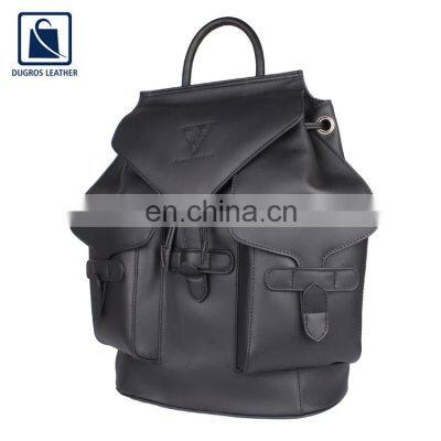 Custom Made Flap Closure Type Latest Fashion Style All Season Used High Black Fittings Genuine Leather Backpack for Sale
