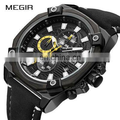 MEGIR 2054 Brand Sport Watch Clock Relogio Masculino Fashion Chronograph Quartz Military Watches Men Wrist Leather Wristwatches