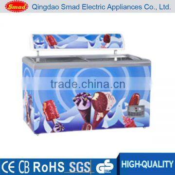 High Quality flat glass door display chest freezer with lamp