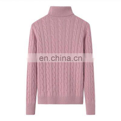 Elegant 100% Cashmere Pullover for Women Turtleneck Solid Color Knitted Sweater Casual Style With Front Logo for Winter Season
