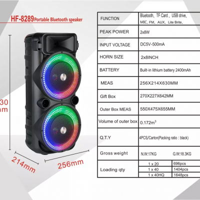 Fashion Double 8 Inch Horn Portable LED Light Rock Speaker Wireless Blue Tooth RGB BT Speaker photo-6