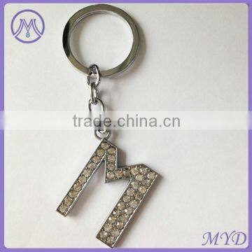 zinc alloy rhinestone paved alphabet letter design M key chain