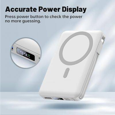 2024 Hot Selling Mini Power Banks Portable Power Banks Fast Charging Wireless Magnetic Power Bank 10000ma Led Display With Cable photo-3