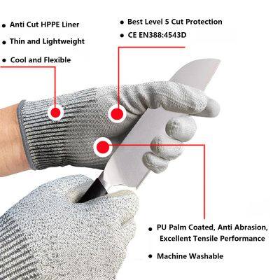 Cut Proof Rated Level 5 ANSI A5 13G HPPE Liner PU Coated Cut Resistant Gloves Best Cut Gloves photo-5