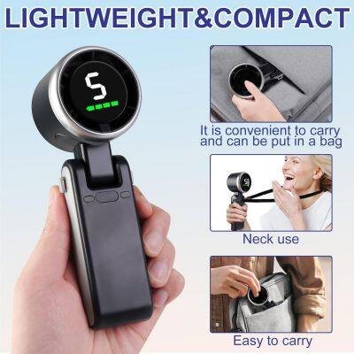 Foldable Handheld Turbo Fan With LED Display - USB Rechargeable, 5 Speeds, 1800mAh Battery, Ultra-Quiet Portable Fan for Travel photo-2