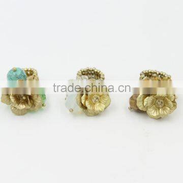 2015 New Design Glass Beads Charm Ring,Flower Gold Ring Designs For Girls