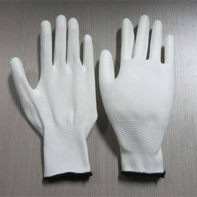 white polyester 13 gauge knitted pu palm coated anti-static safety work gloves for light industrial workers