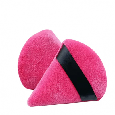 New Arrival Cosmetic Makeup Cotton Microfiber Plush Puff Wholesale Soft Absorbed Triangle Powder Puff in Zipper Bag Customized