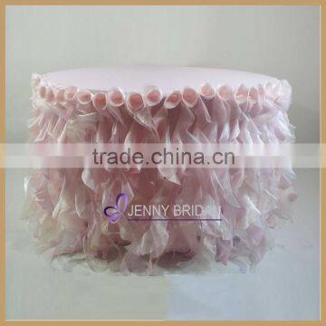 TC055H Sweet Pink High Table Decor Decoration Organza and Satin Ruffled Wedding Tablecloth