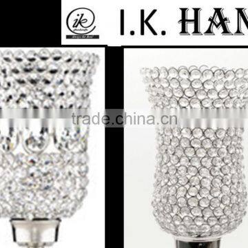 crystal beads candle t-light holder , silver crystal candle pillar holder manufacturer