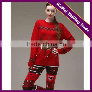 Red Women Jacquard Deer Christmas Jumpers