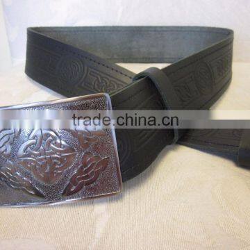 Celtic Design Embossed Leather Kilt Belt Made Of Cow Hide Leather Smooth Finihsed