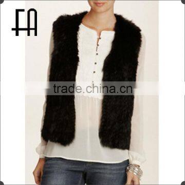 Factory direct wholesale price genuine rabbit knitted sleeveless fur vest