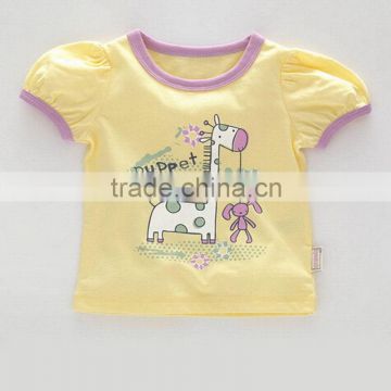 China manufacture kids shirts puff sleeve children t-shirt yellow girls t shirt wholesale