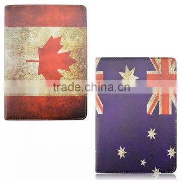 AU CA Flag Design Wallet Leather Case For iPad Air 2 360 Degree Rotating Flip Leather Case For iPad Air 2 TB-0326