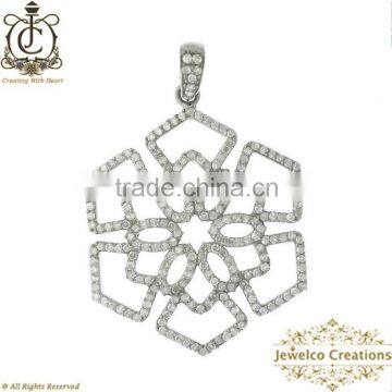 925 Sterling Silver Diamond Studded Filigree Pendant, Designer Diamond Pave Pendant Jewelry, Handmade Jewelry Manufacturer