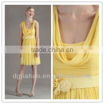 A Line Sash Yellow Chiffon Bridesmaid Dress