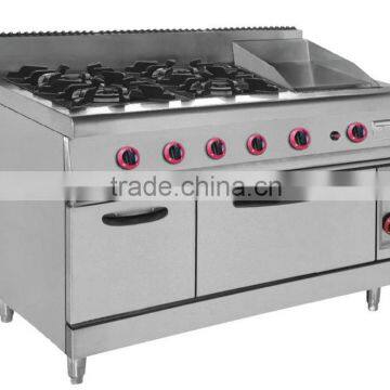 Commercial Gas Range with 4 Burner & Oven & Griddle For Hotel Project