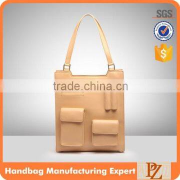 4118 Wholesale Cheap Pratical PU Material Khaki Shopping Tote Bag