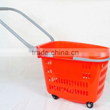 Supermarket Plastic Shopping Baskets With Wheels